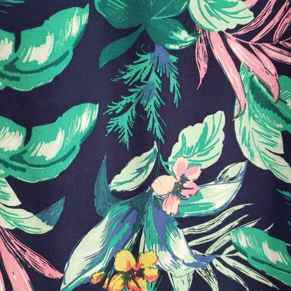 LOFT Linen Blend Pull-On Wide Leg Palazzo Pants Size M Navy Pink Green P… - Picture 9 of 13